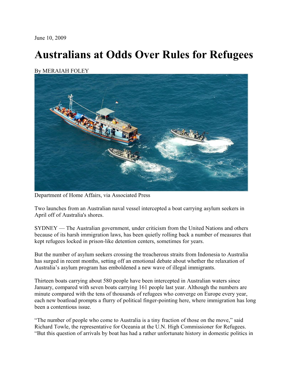 Australians at Odds Over Rules for Refugees