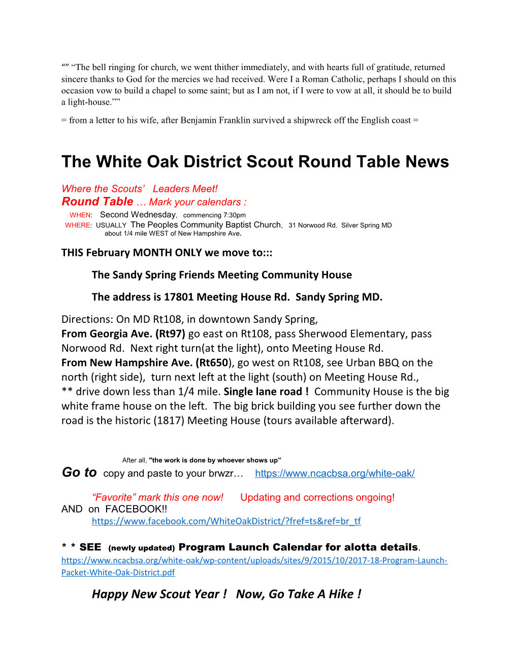 The White Oak District Scout Round Table News