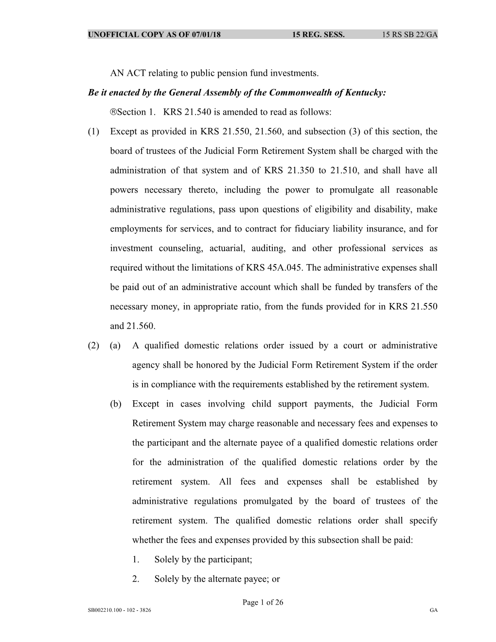 AN ACT Relating to Public Pension Fund Investments