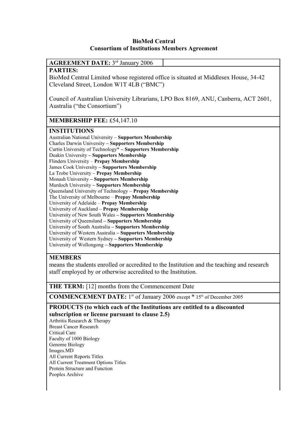 Biomed Central S Commitment to Institutional Members