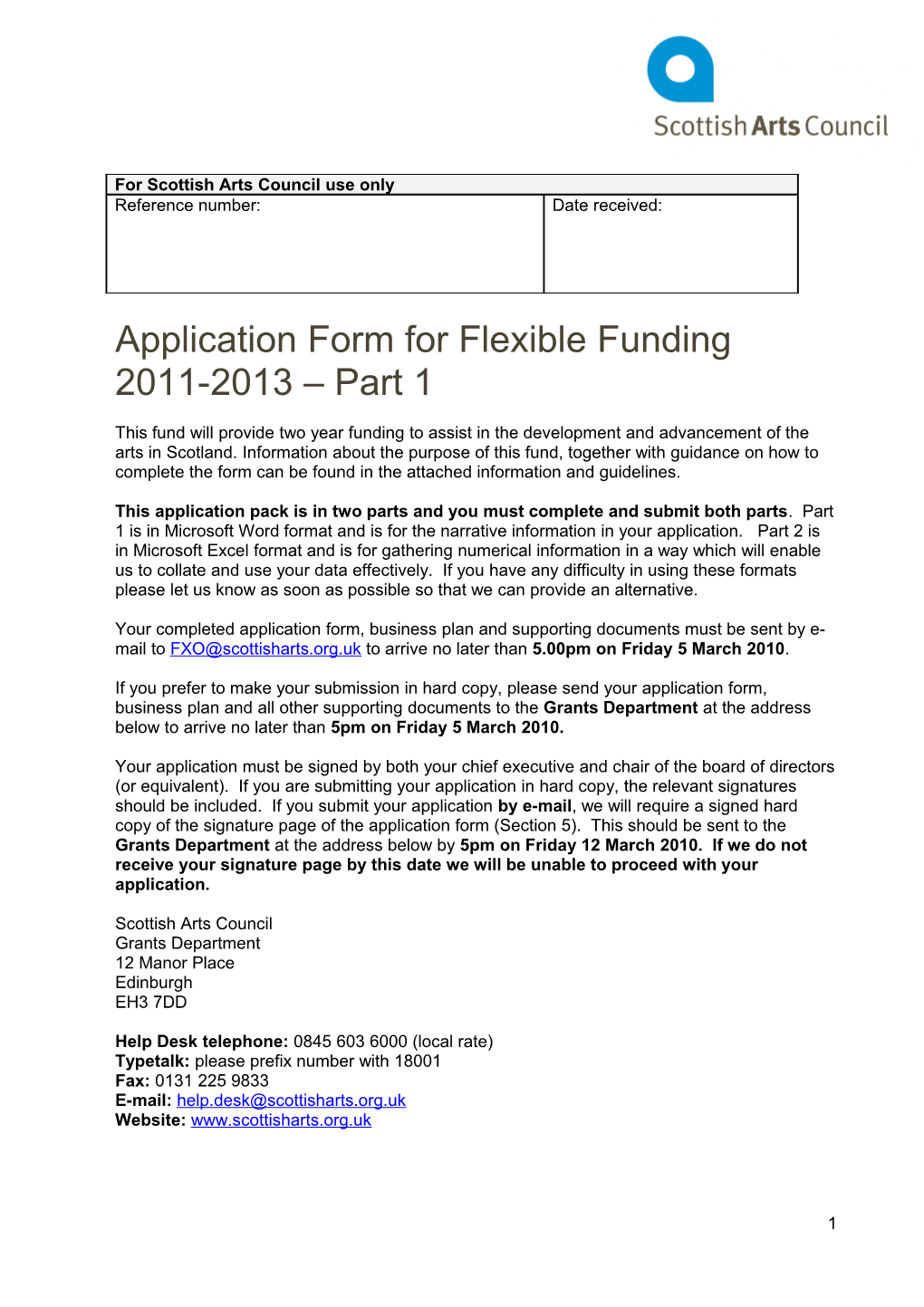 Application Form and Guidance for Core Funding