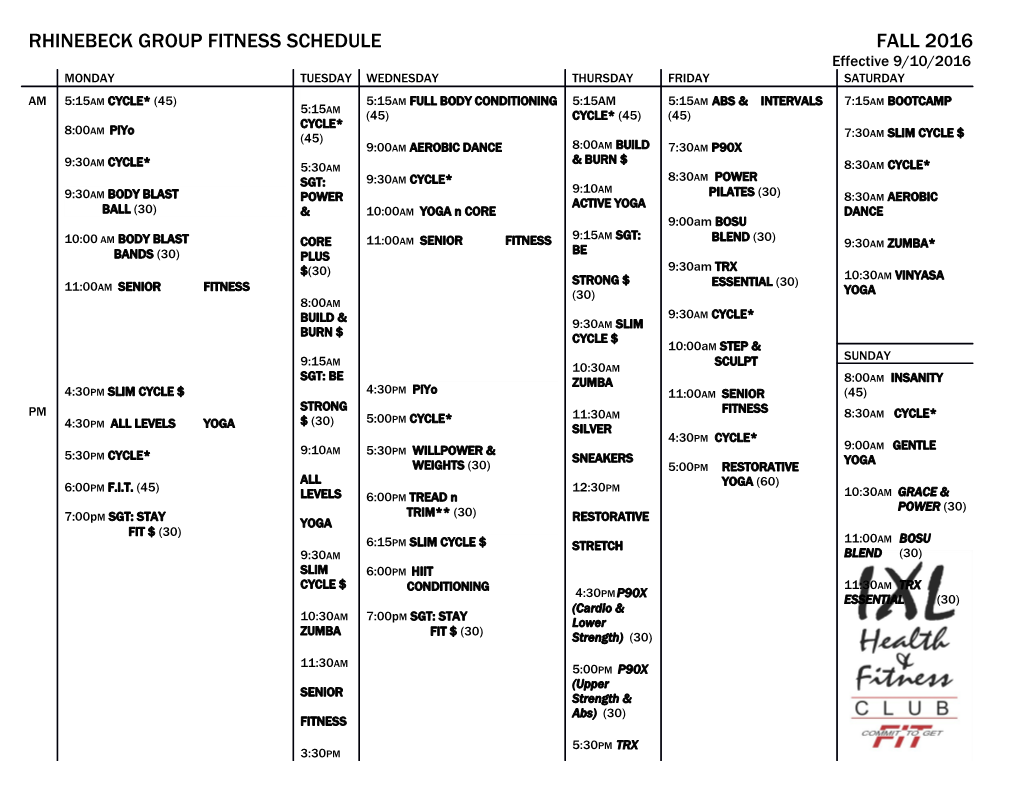 Rhinebeck Group Fitness Schedule