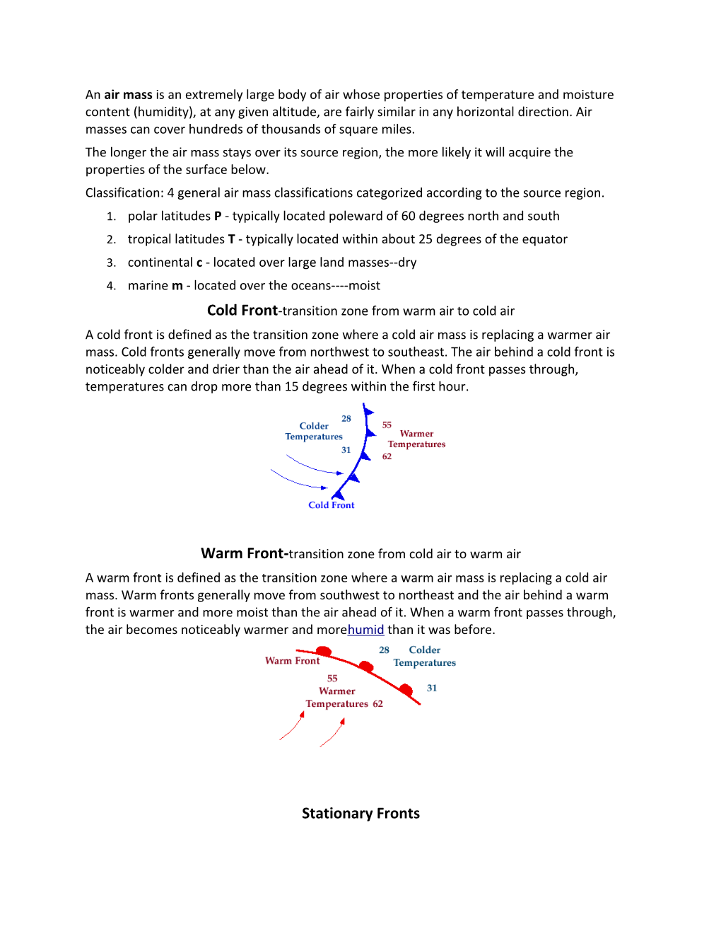 Classification: 4 General Air Mass Classifications Categorized According to the Source Region