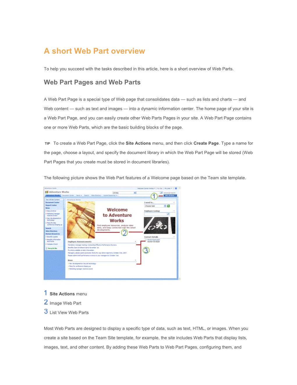 A Short Web Part Overview