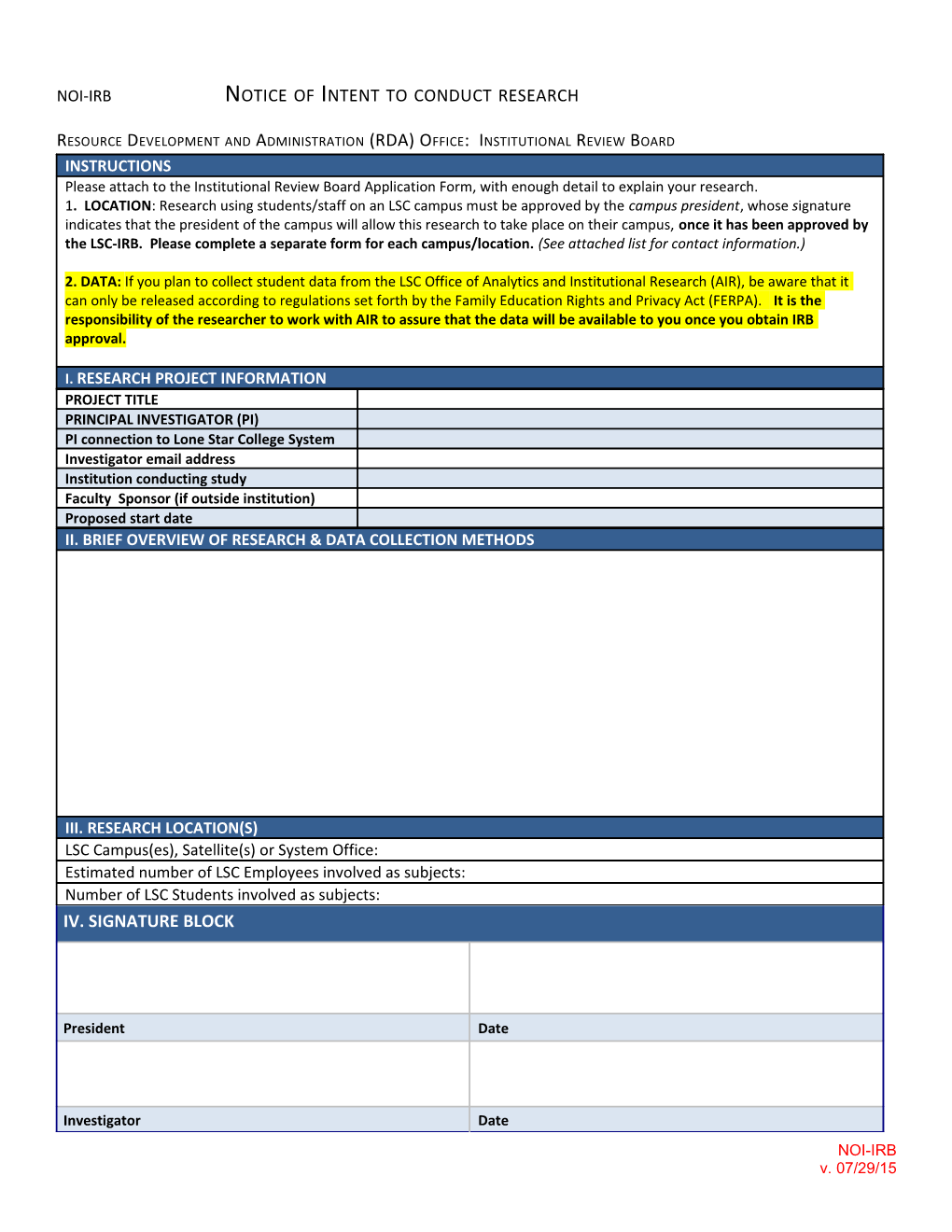 Resource Development and Administration (RDA) Office: Institutional Review Board