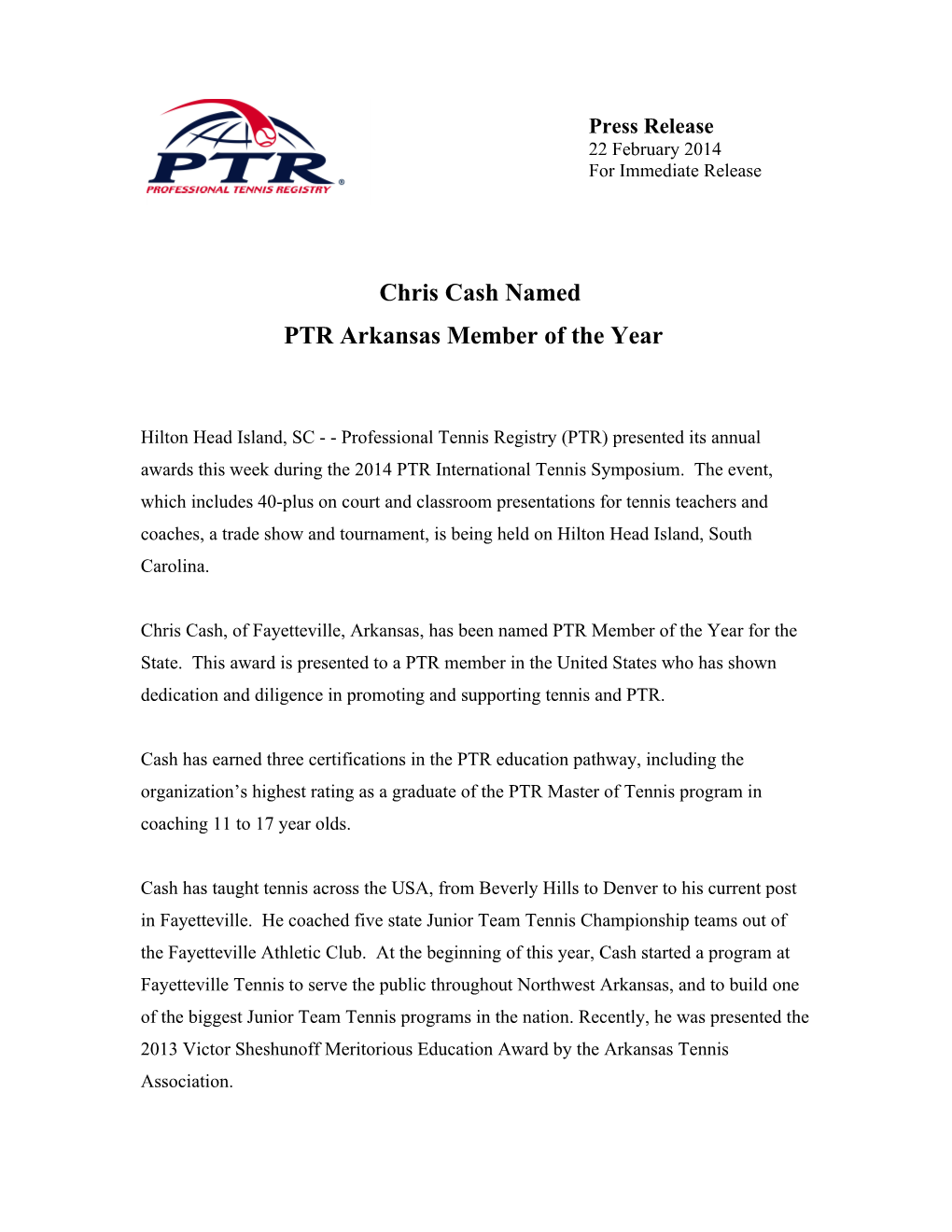 PTR Arkansas Member of the Year