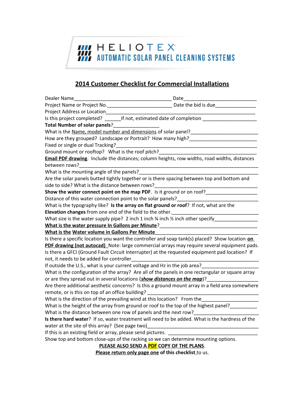 2014 Customer Checklist for Commercial Installations