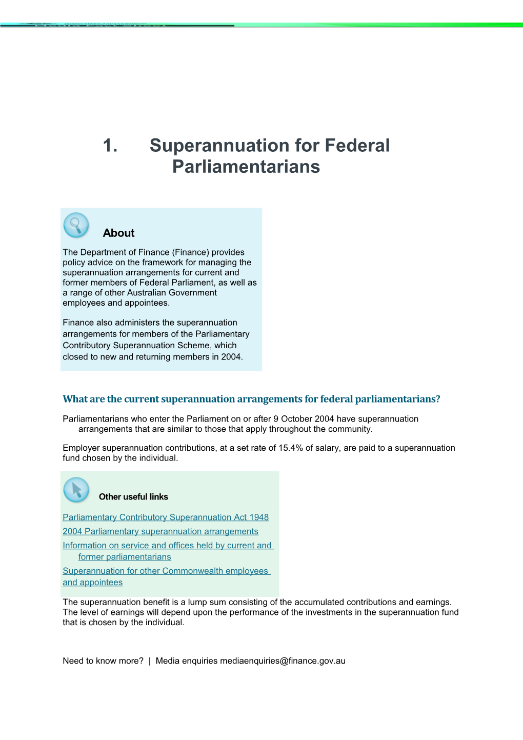 Superannuation for Federal Parliamentarians