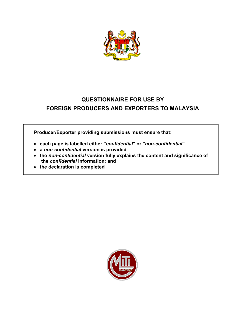 Foreign Producers and Exporters to Malaysia