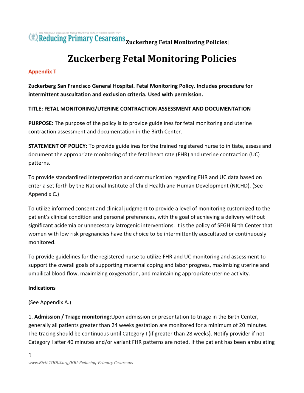 Zuckerberg Fetal Monitoring Policies