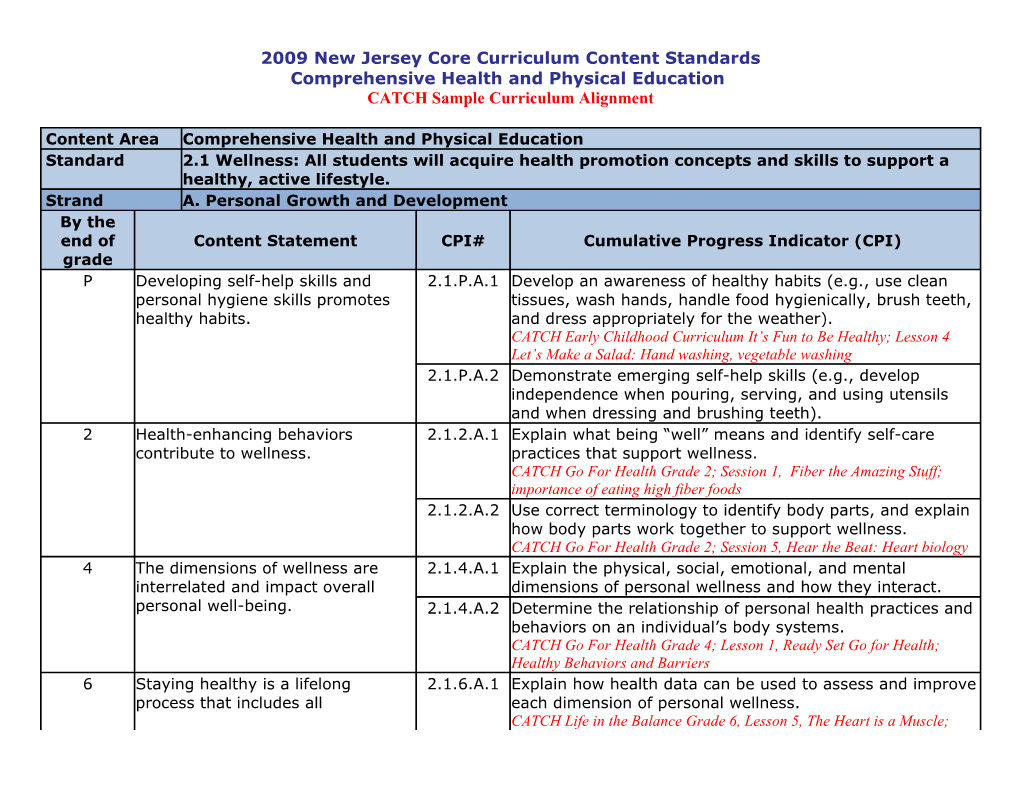 2009 New Jersey Core Curriculum Content Standards