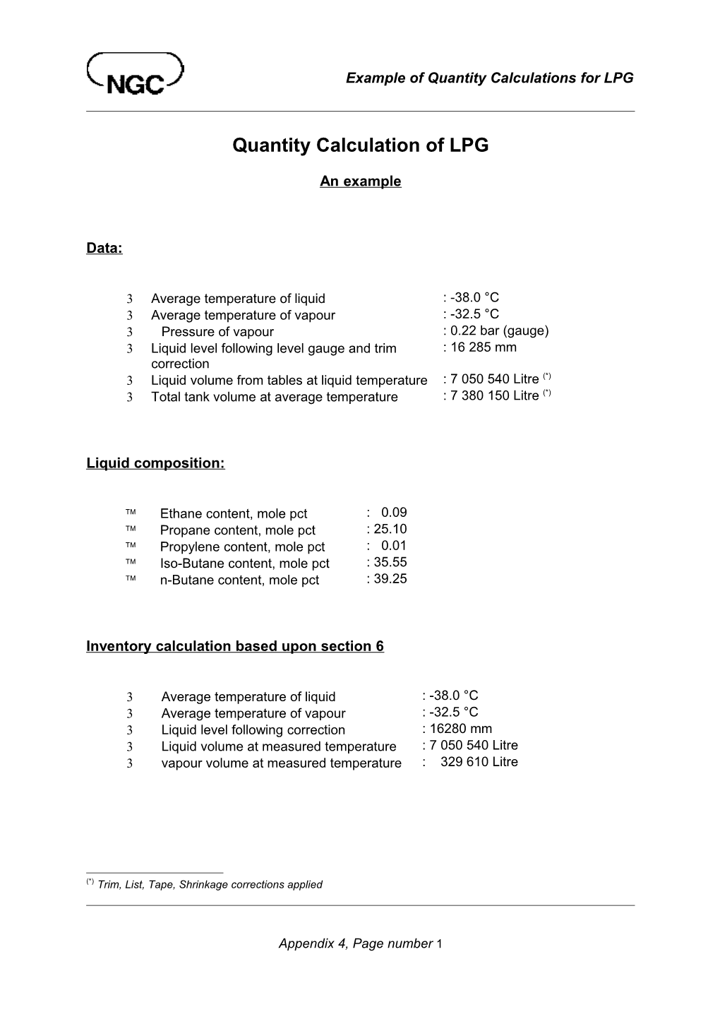 Quantity Calculation of LPG