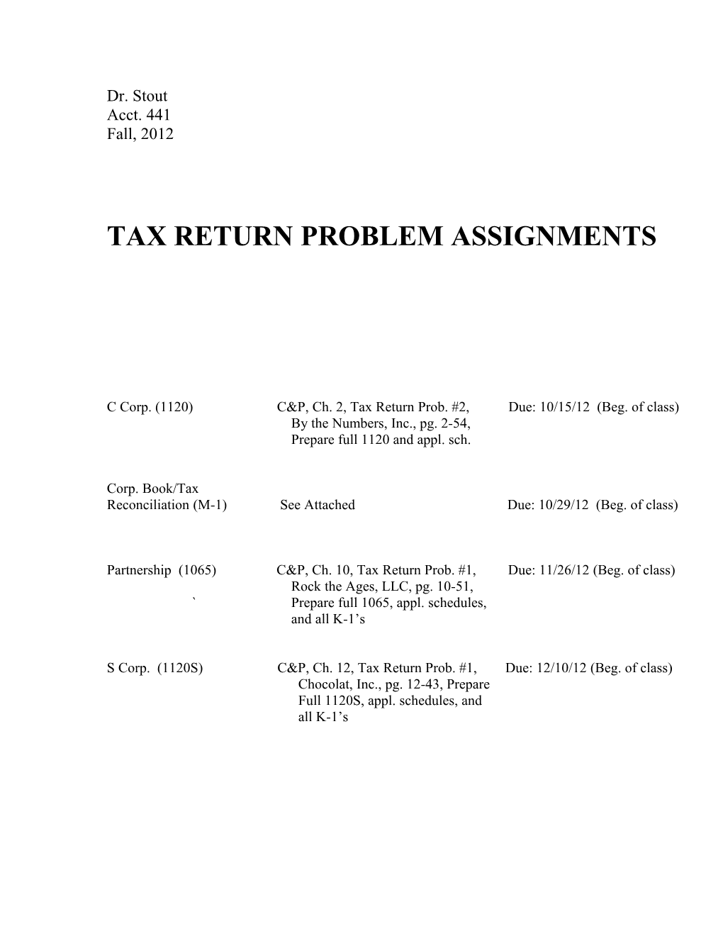 Individual Tax Return Problem