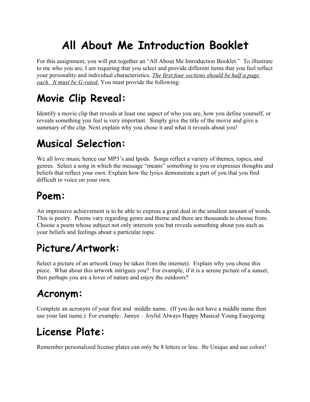 All About Me Introduction Booklet