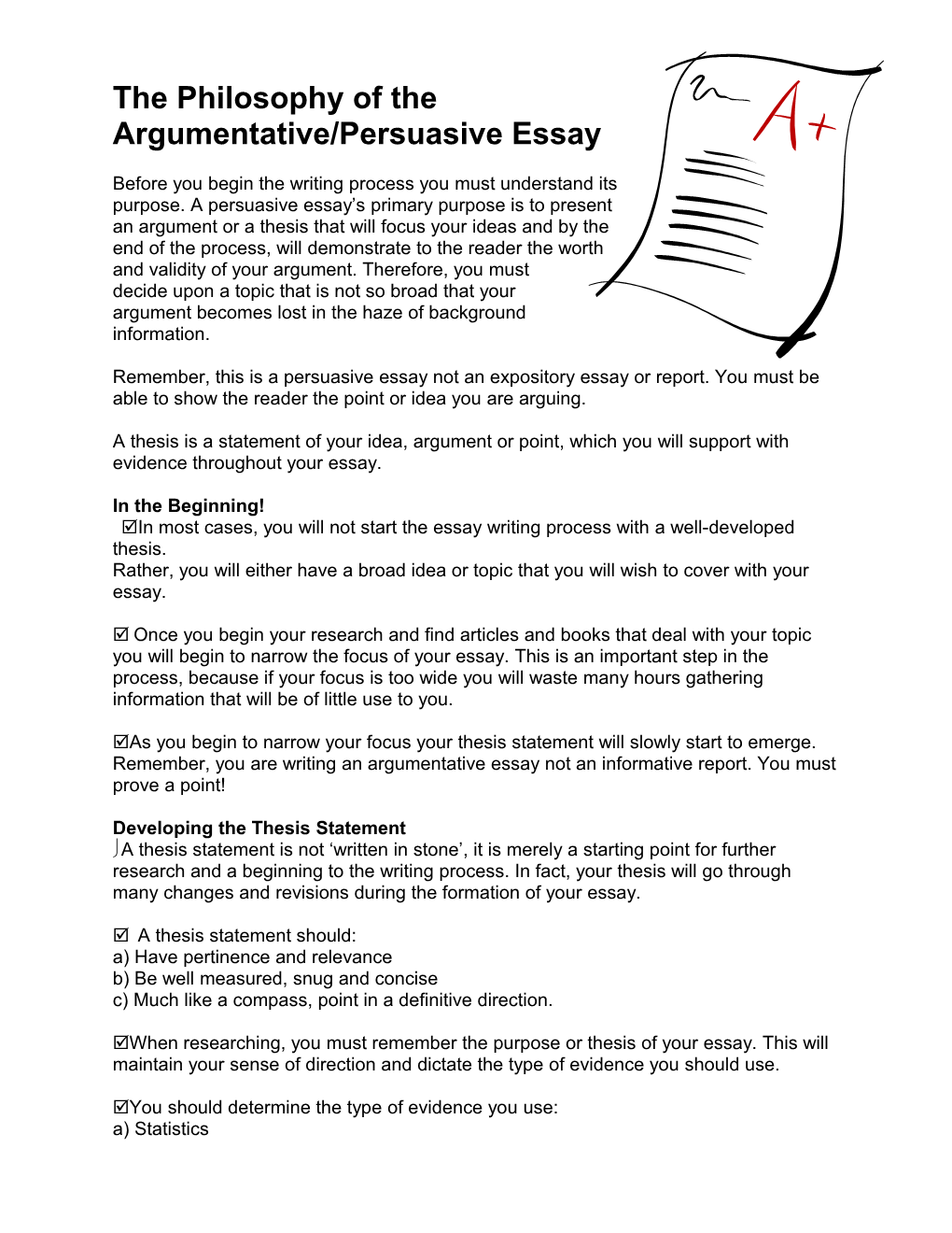 The Philosophy of the Argumentative/Persuasive Essay