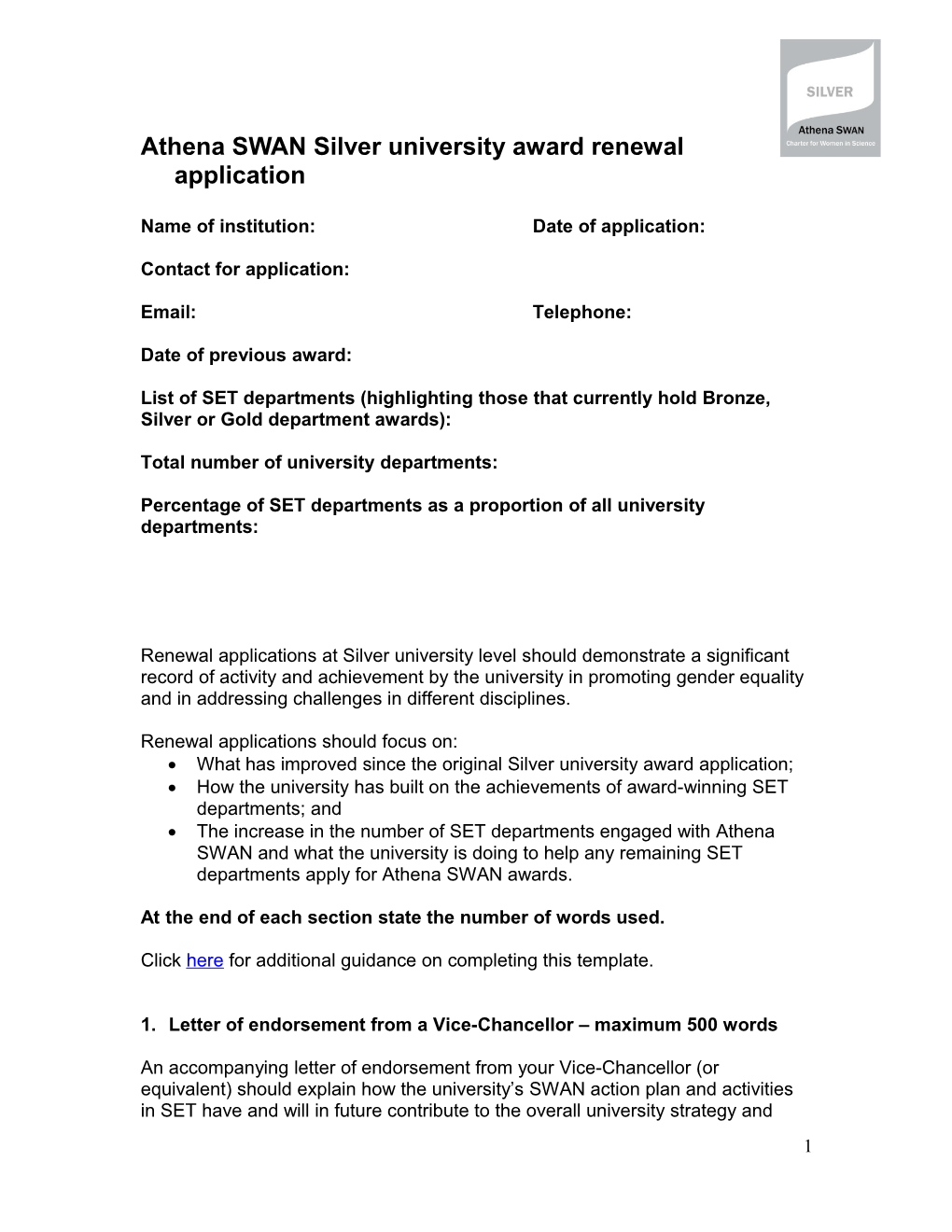 Athena SWAN Bronze Award Renewal Form