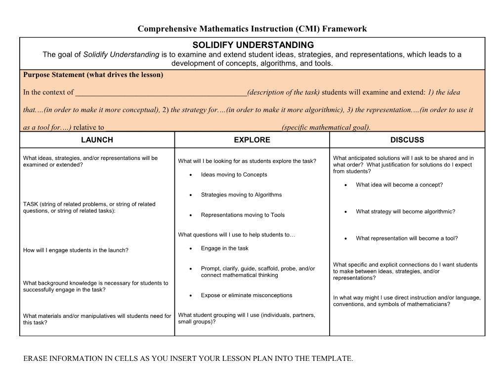 Comprehensive Mathematics Instruction (CMI) Framework