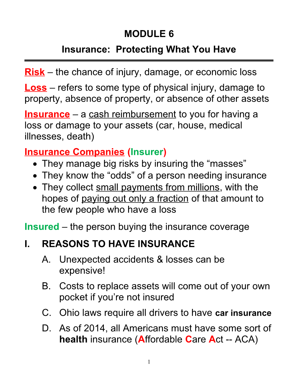Unit 6 Insurance: Protecting What You Have