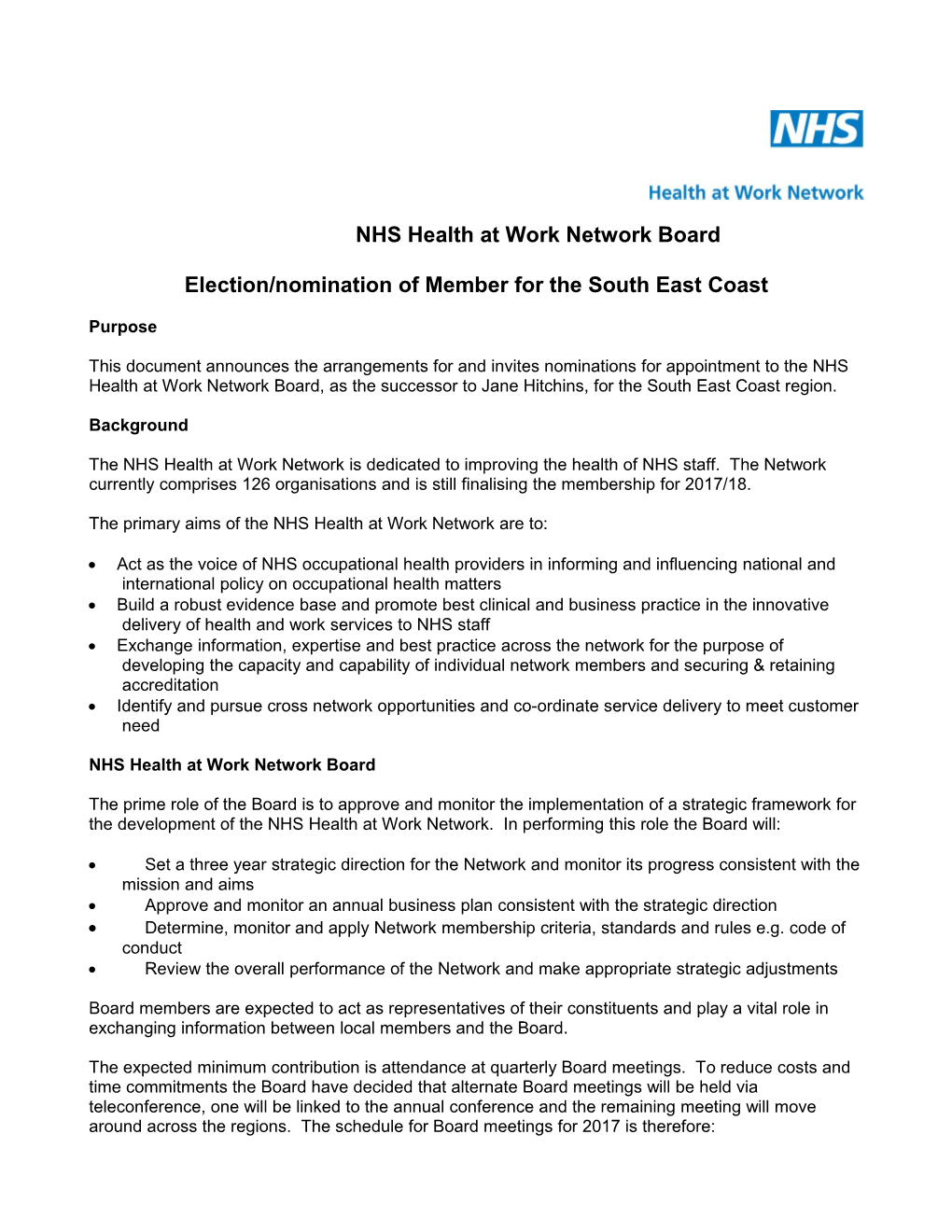 Election/Nomination of Member for the South East Coast