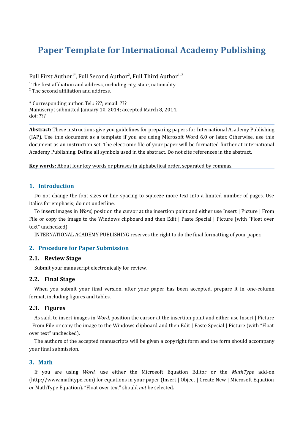 Paper Template for International Academy Publishing