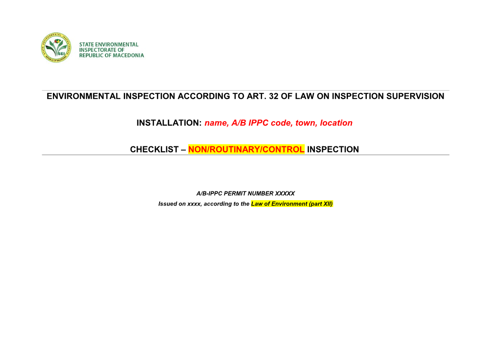 Environmental Inspection According to Art. 32 of Law on Inspection Supervision