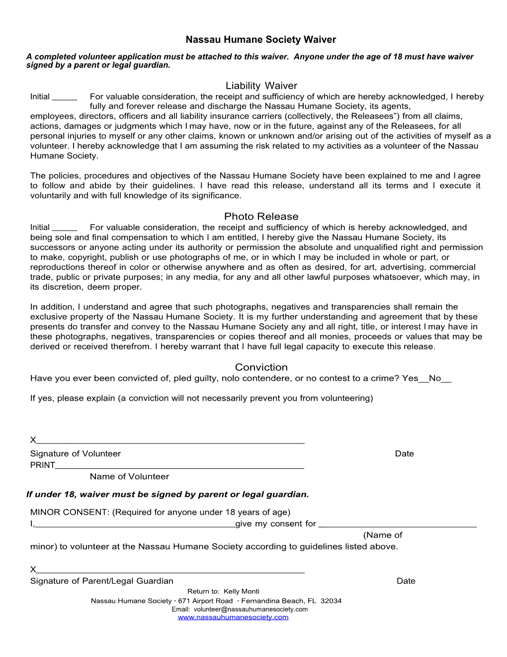 Nassau Humane Society Waiver