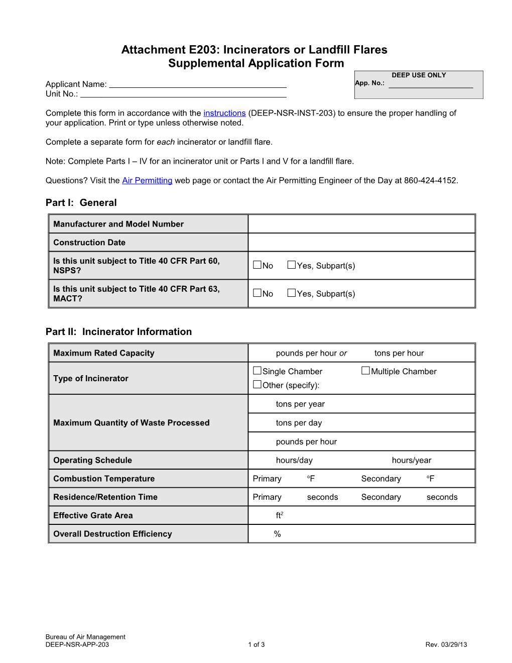 Supplemental Application Form Incinerators