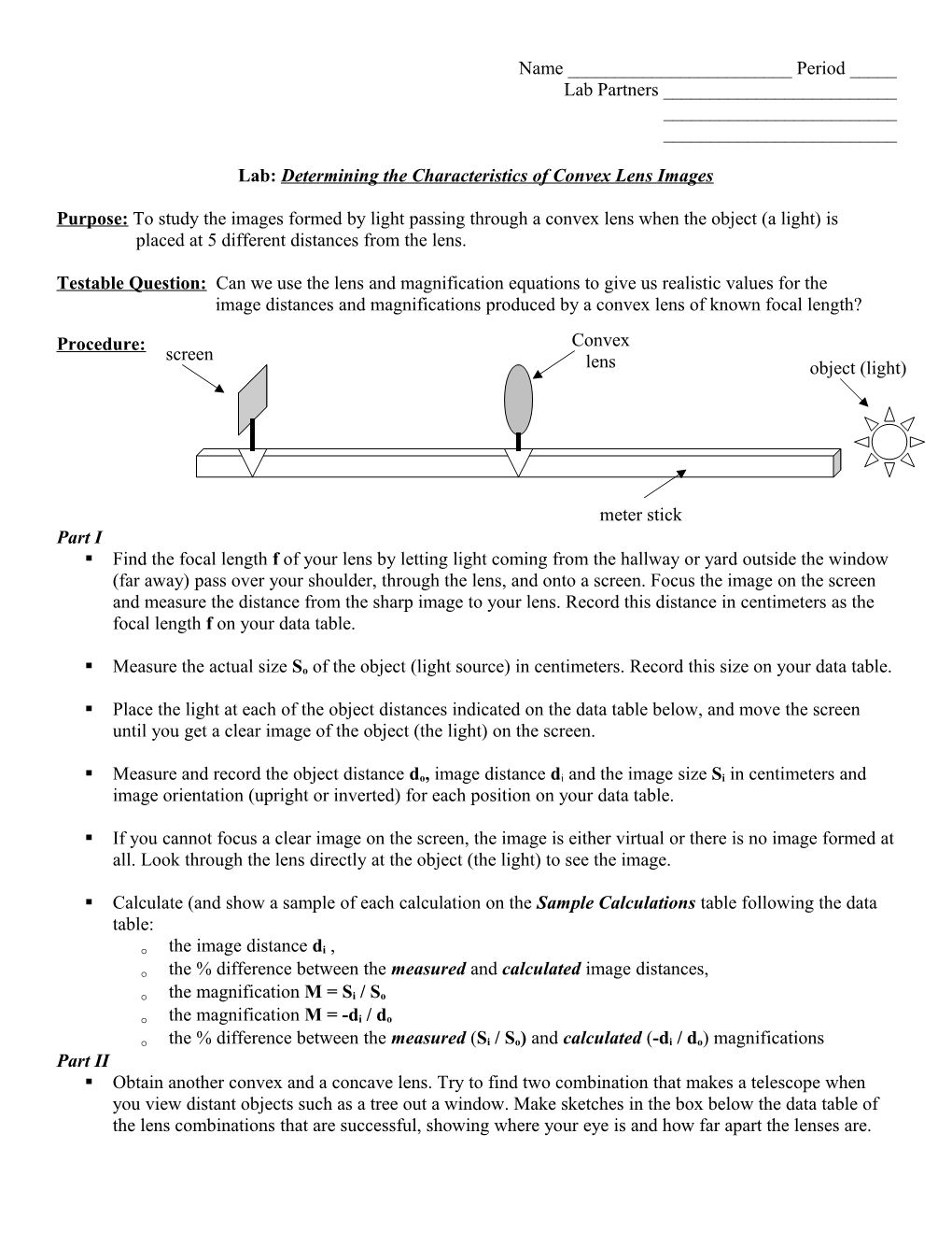 Lab: Determining the Characteristics of Convex Lens Images