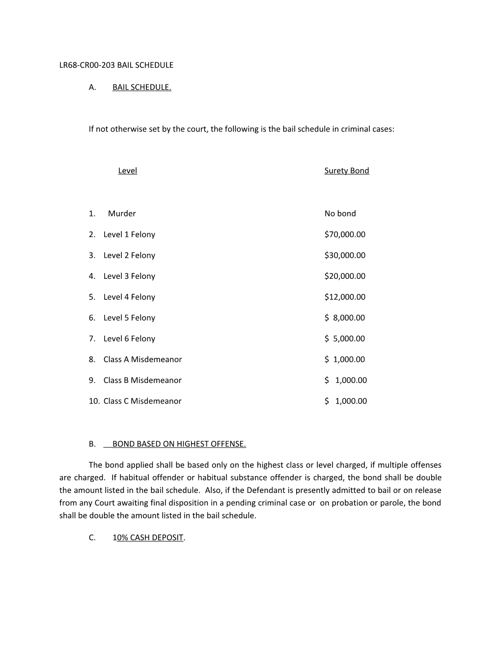 Lr68-Cr00-203 Bail Schedule