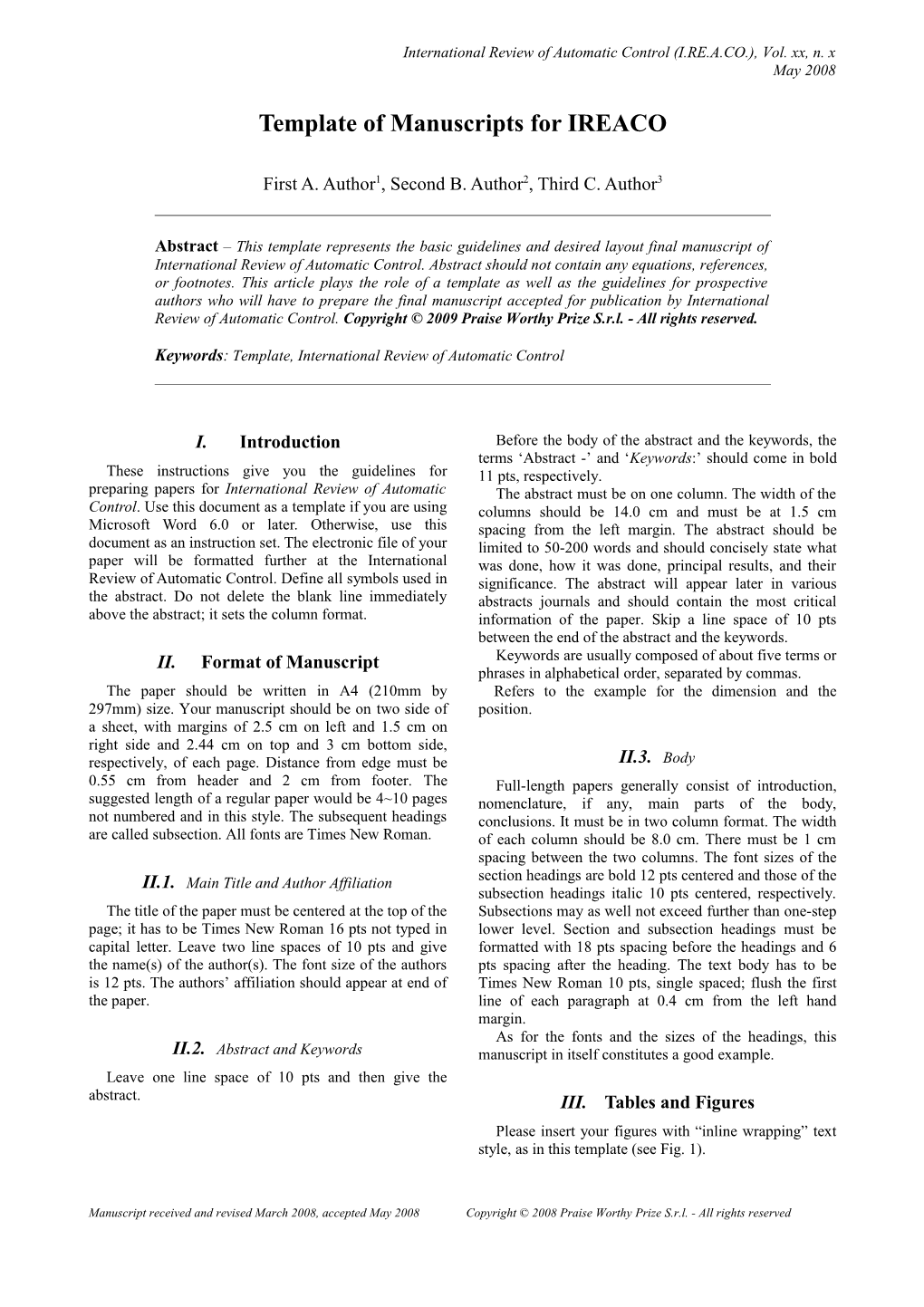 Template of Manuscripts for IREE s2