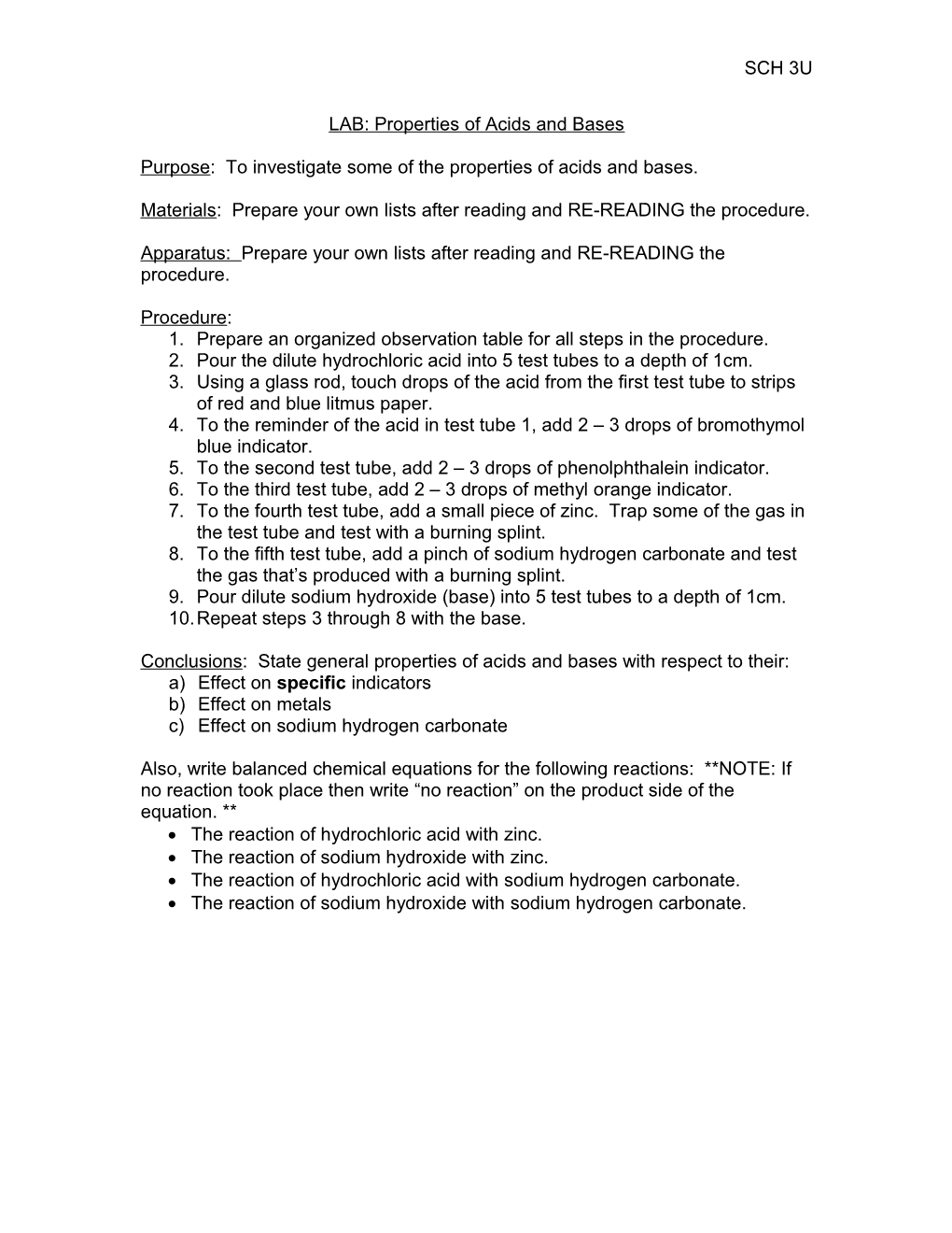 LAB: Properties of Acids and Bases