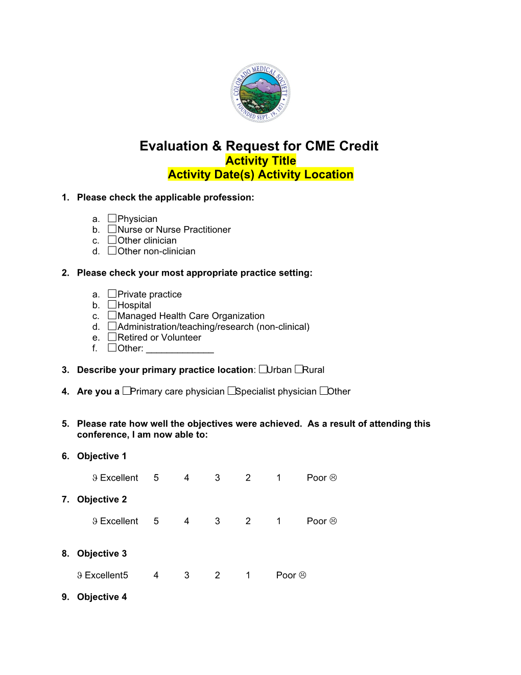 Evaluation & Request for CME Credit