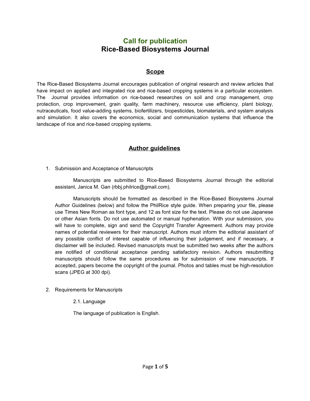 Rice-Based Biosystems Journal