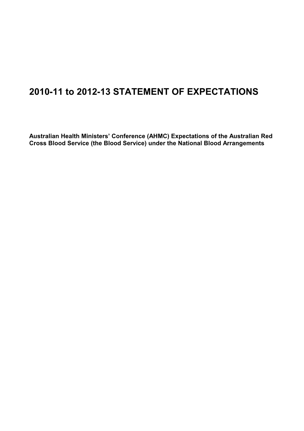 Statement of Expectations/Priorities for 2010-11 and 2011-12