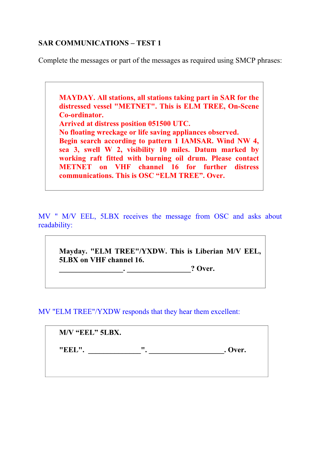 SAR VHF Communications Practical Exercises No 2