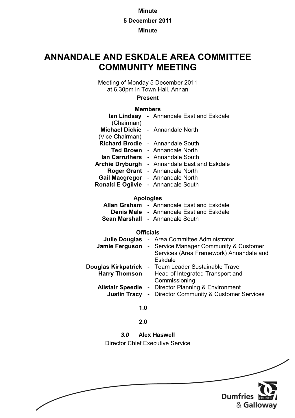 ANNANDALE and ESKDALE AREA COMMITTEE Community Meeting