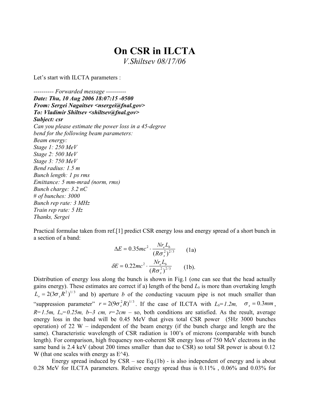 Let S Start with ILCTA Parameters