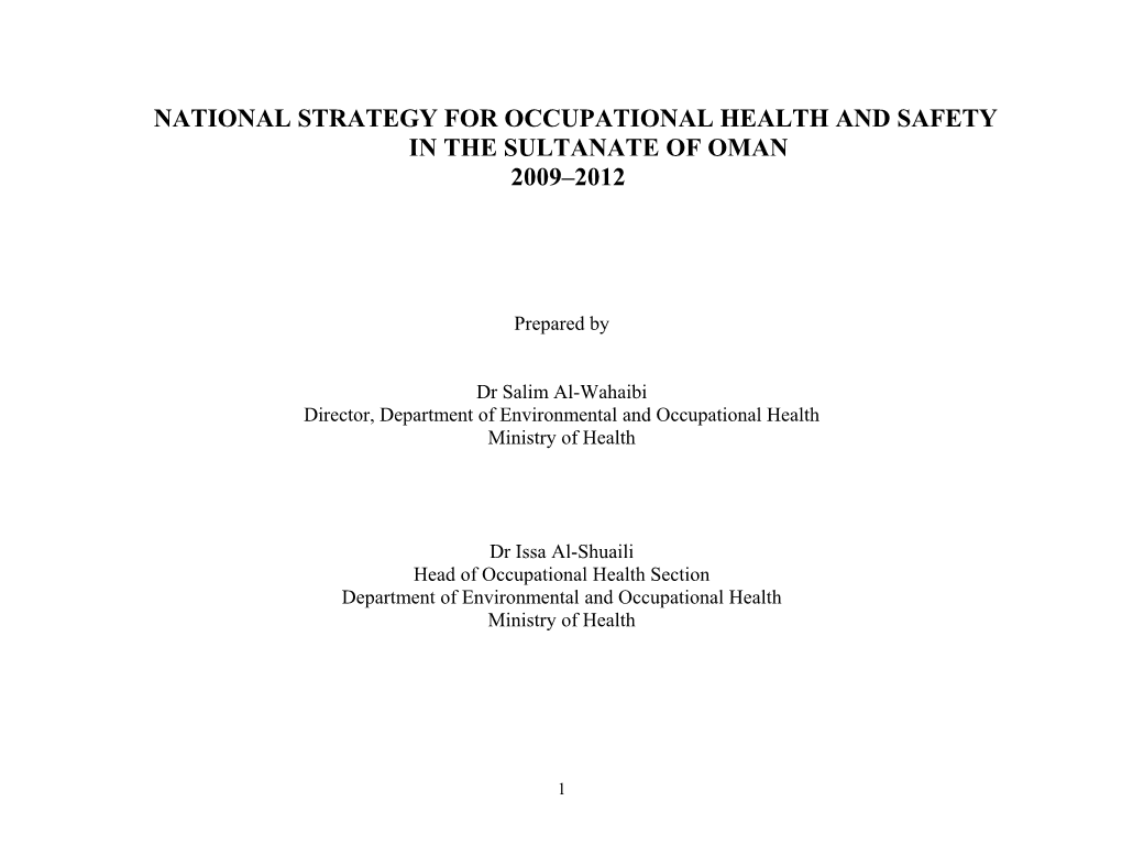 National Plan of Action on Workers Health in the Sultanate of Oman 2009 2012