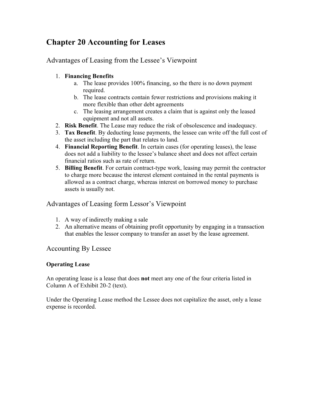Chapter 20 Accounting for Leases