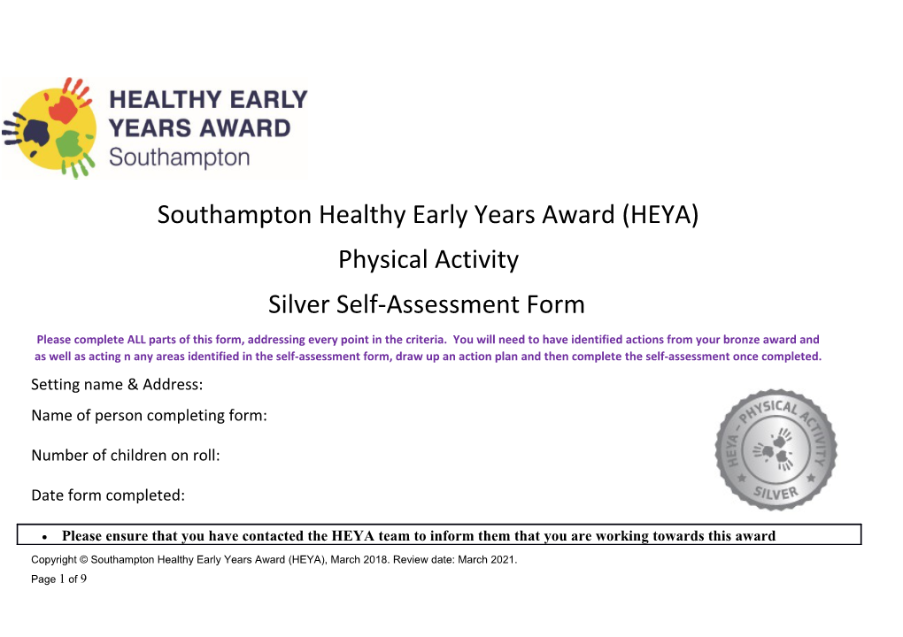 Southampton Healthy Early Years Award (HEYA)