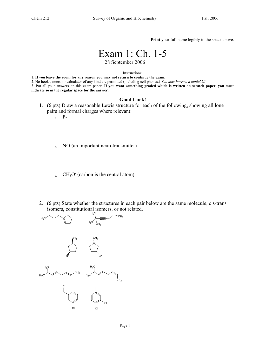 Chem 212Survey of Organic and Biochemistryfall 2006