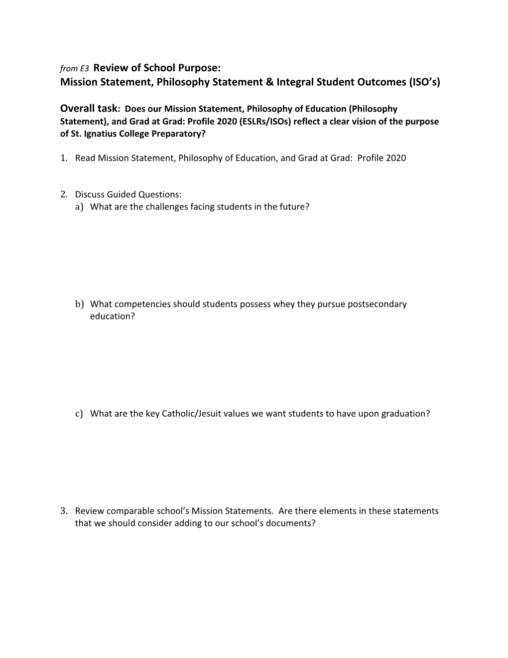 Mission Statement, Philosophy Statement & Integral Student Outcomes (ISO S)