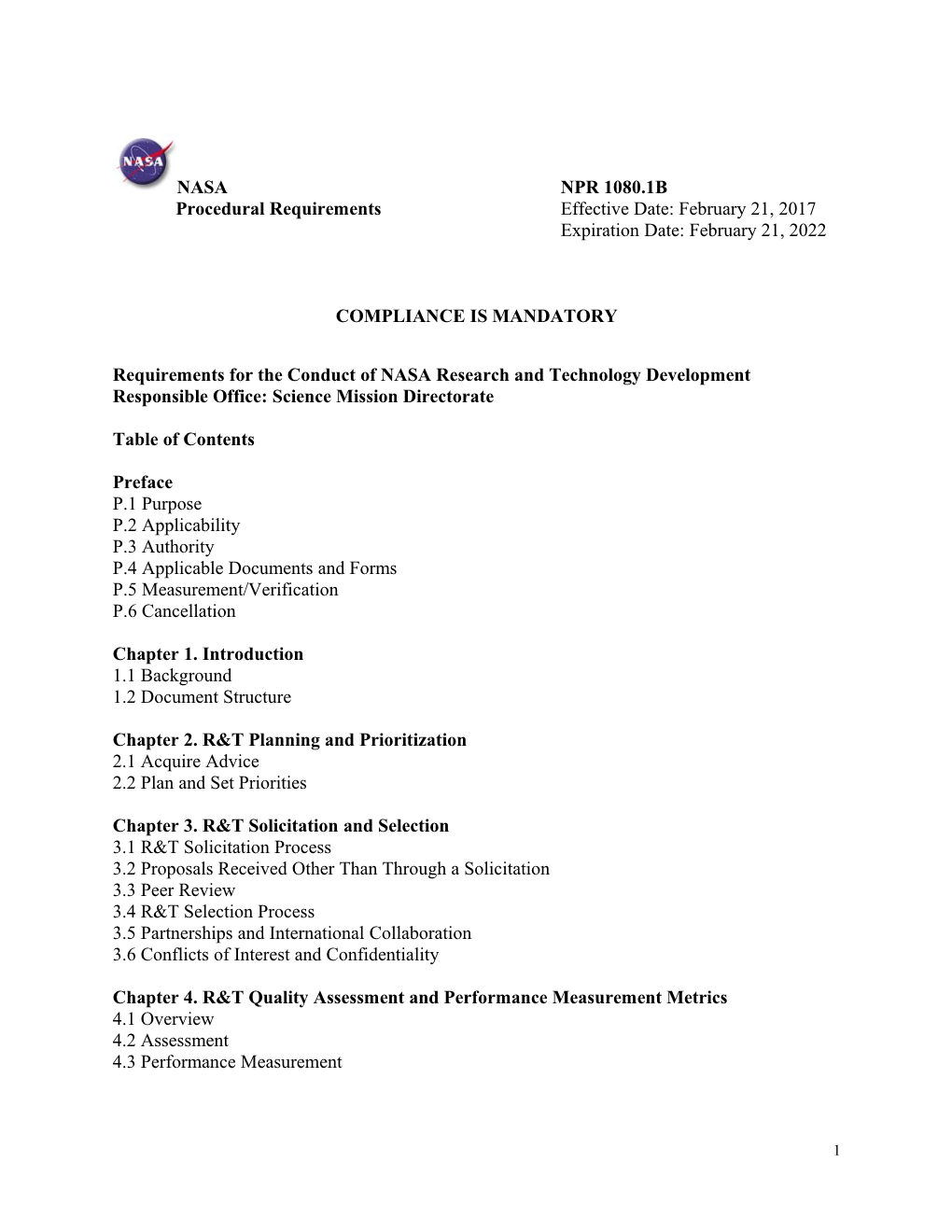 Requirements for the Conduct of NASA Research and Technology Development