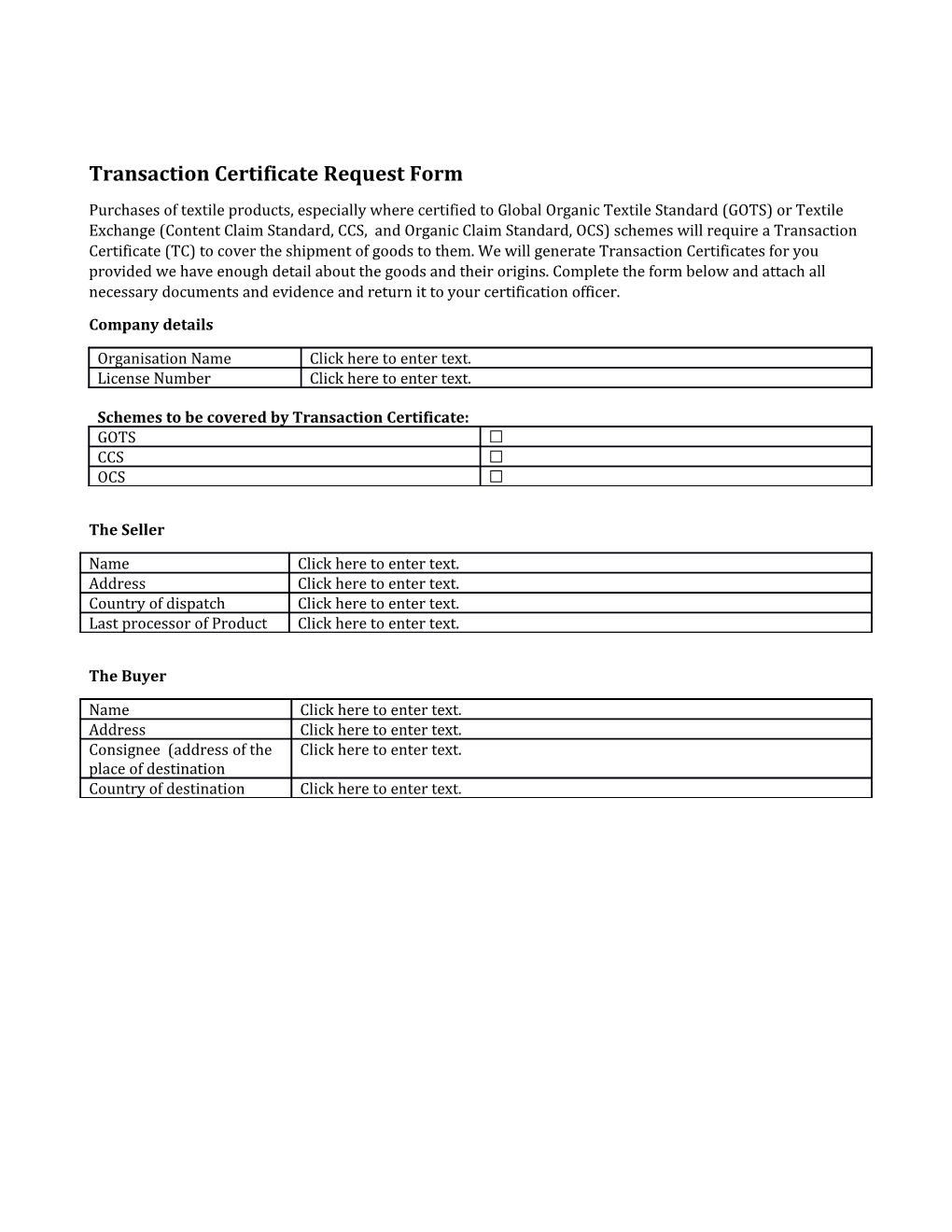 Transaction Certificate Request Form