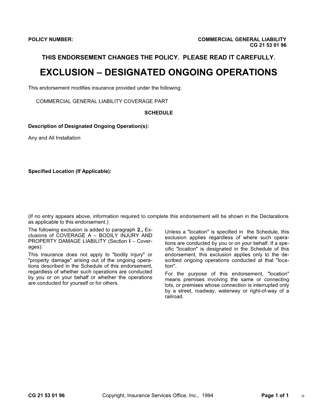 Exclusion - Designated Ongoing Operations