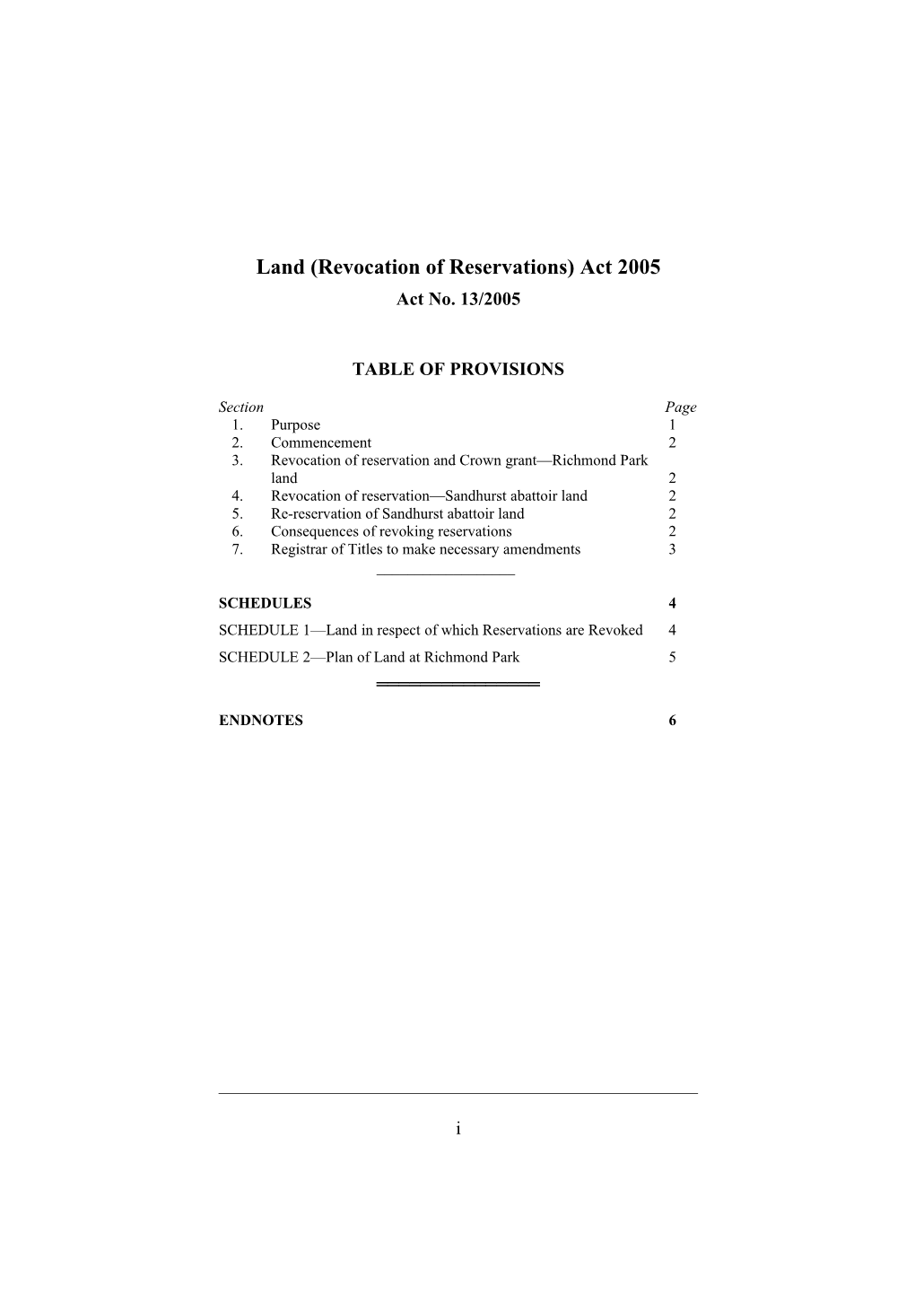 Land (Revocation of Reservations) Act 2005