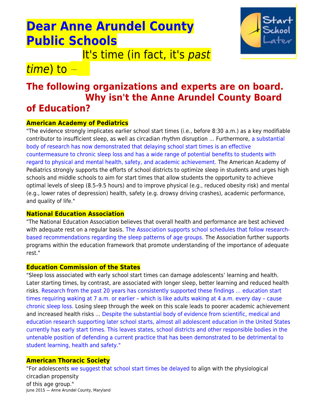 The Following Organizations and Experts Are on Board. Why Isn't the Anne Arundel County