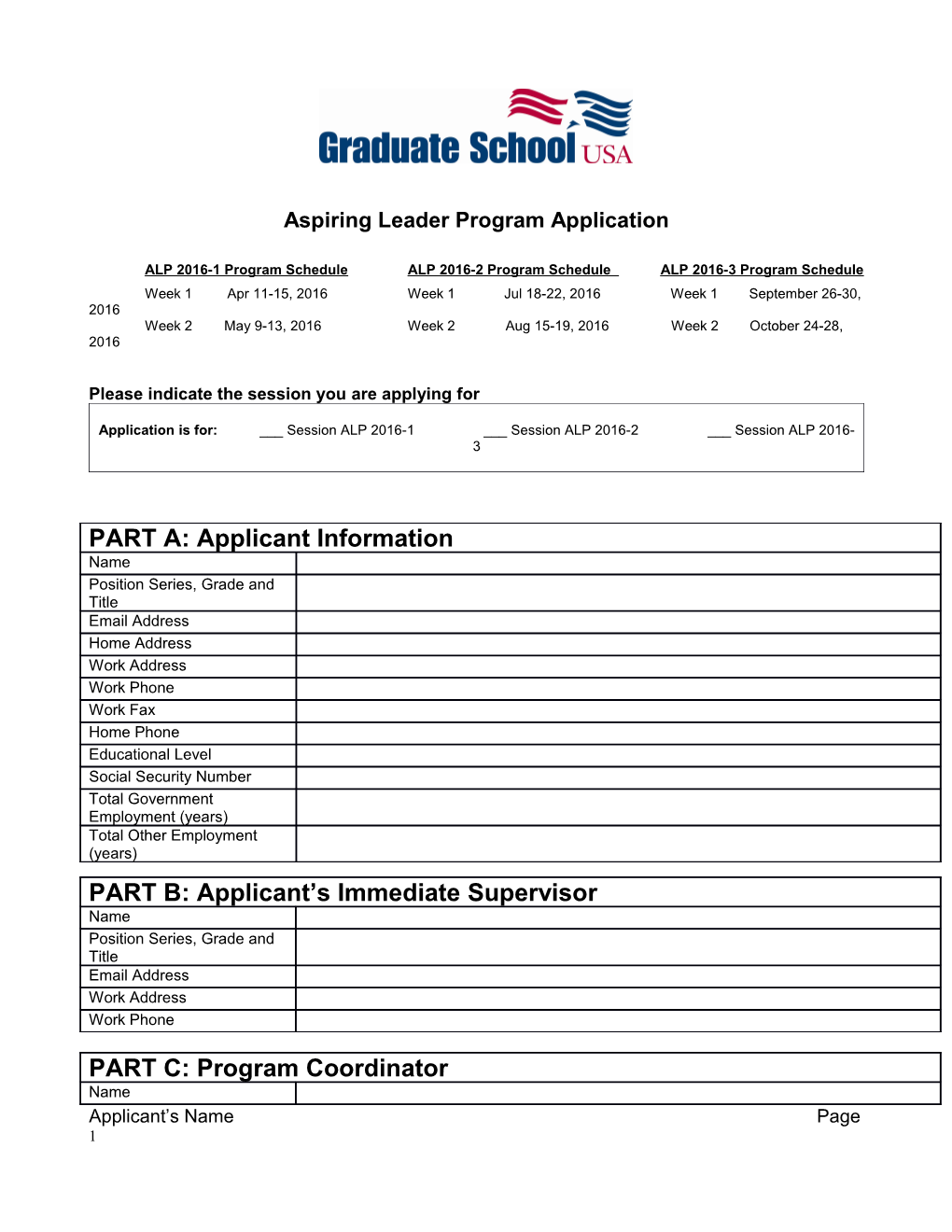 Aspiring Leader Program Application