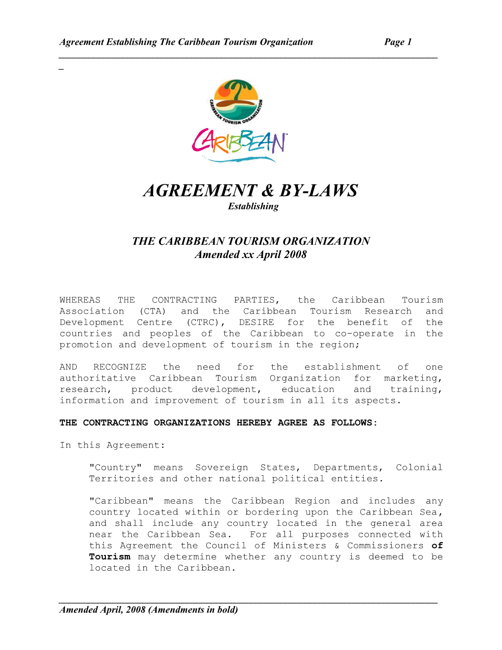 Agreement Establishing the Caribbean Tourism Organizationpage 1