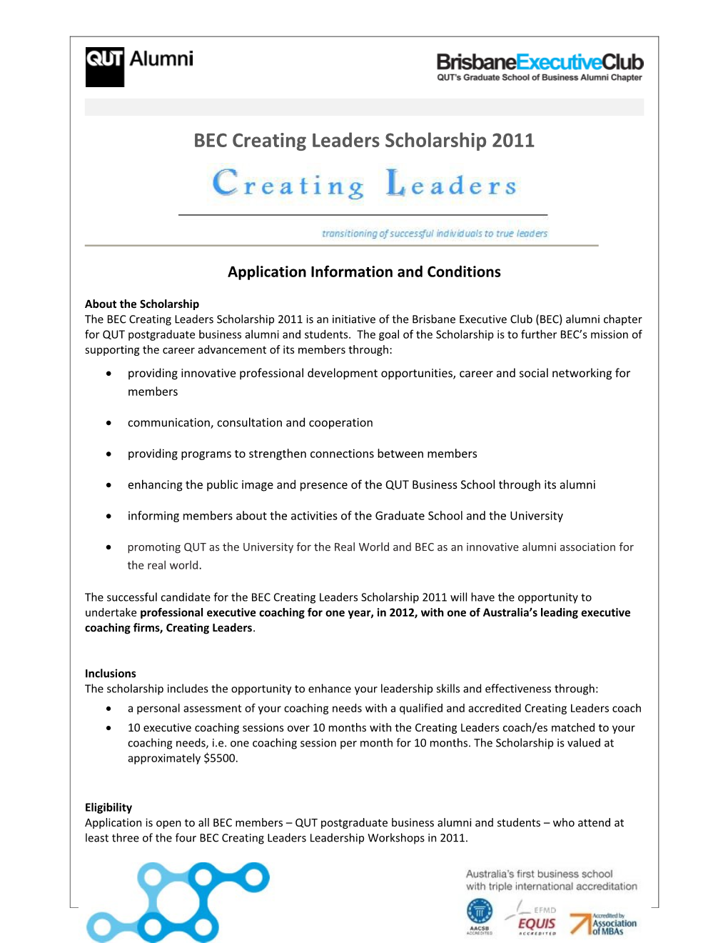 BEC Creating Leaders Scholarships 2011